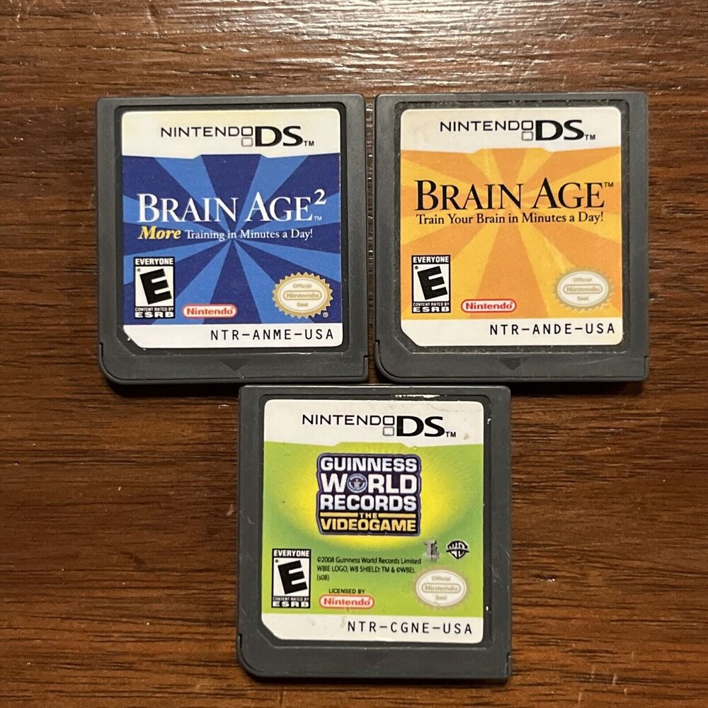 (3) Nintendo DS Games Brain Age: 1 & 2 Guinness World Records Lot TESTED